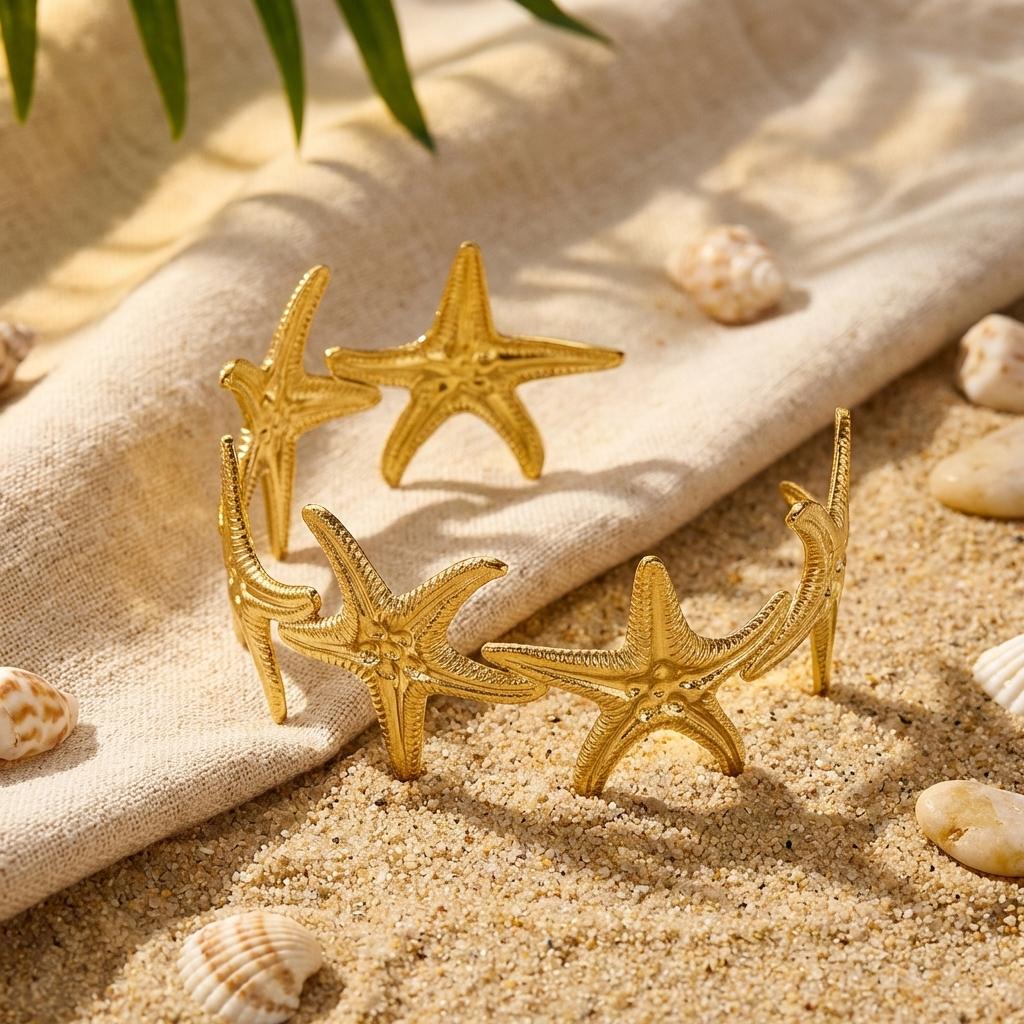 Hammered Stainless Steel Starfish Bangle For Women Marine Series Textured Metal Bracelet Non-Tarnish Jewelry