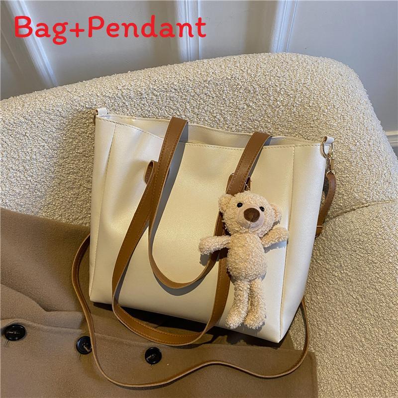 

Large Pu Tote Bag For Women With Multiple Straps And Zipper Closure For College And Shopping WhitePendant