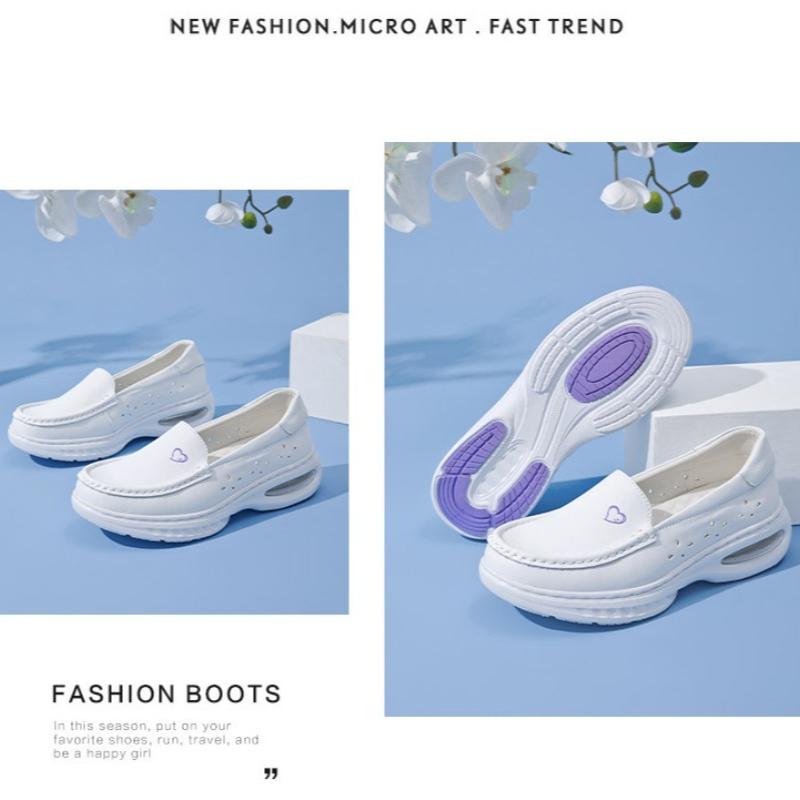 Hospital Work Shoes Air Cushioned Nurse Shoes for Women Breathable Flat Heel Comfortable Soft Sole White Thick Sole