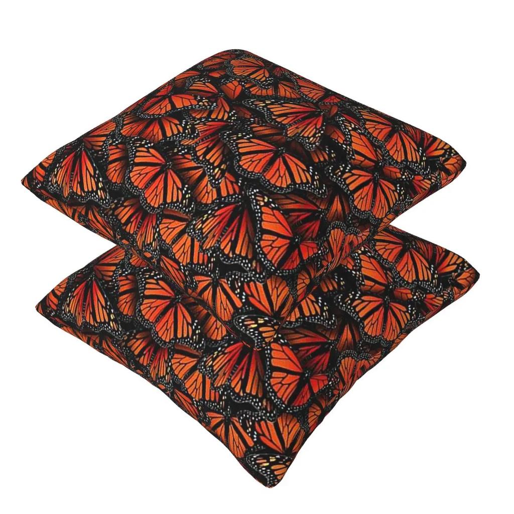 Orange Monarch Butterfly 2 Pcs Square Pillowcase Pillow Cover Cushion Zip Decorative Comfort Throw Pillow For Home Sofa