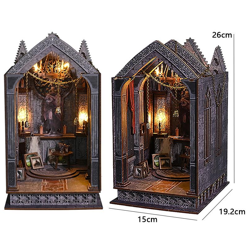 DIY Book Nook Kit 3D Puzzle Assembly Model Building Bookends Wooden Bookshelf Insert Decor With LED Lights Toys  Dollhouse Gifts