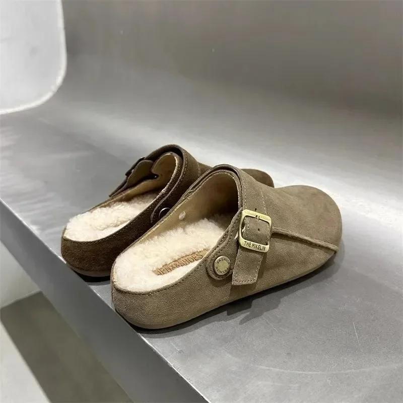 New Womens Home Slippers Comfortable Thick-soled Spring and Autumn Classic Suede Design Baotou Slippers Plush Mujer Zapatos