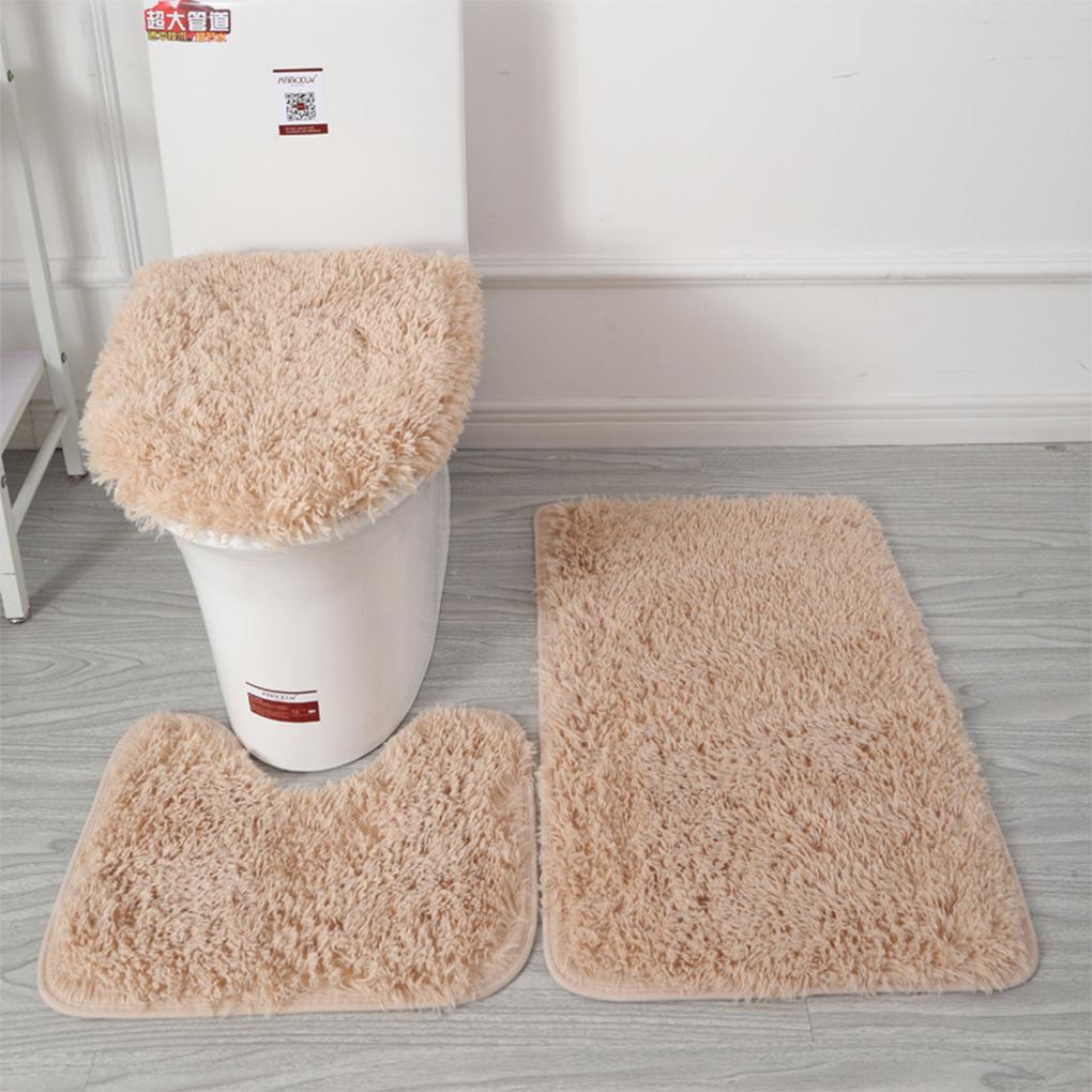 3pcs PU Soft Texture Strong Water Absorption Toilet Mat Set For Bathroom Carpets Cover Rug