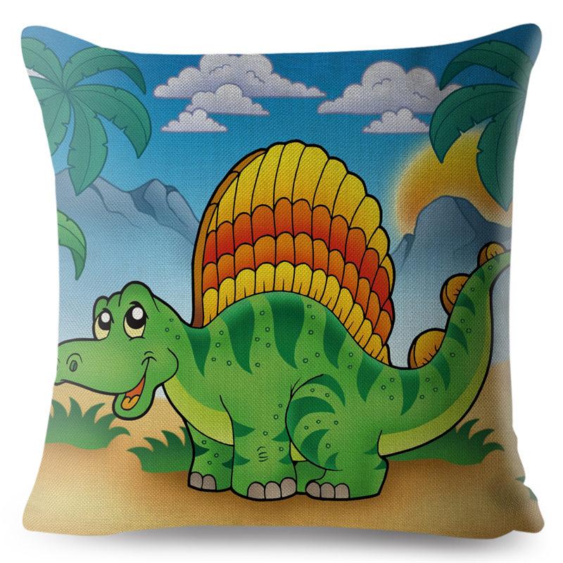 Cartoon Jurassic Dinosaur Animal Pillowcase Cushion Cover Peach Skin Pillowcase Sofa Home Decor Pillowcase