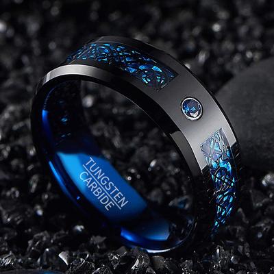 8mm Wolframkarbid Ring Kohlefaser Blauer Zirkon Herren Damen Ringe Anillos Para Hombres Schwarzer Drachenanhänger Schmuck
