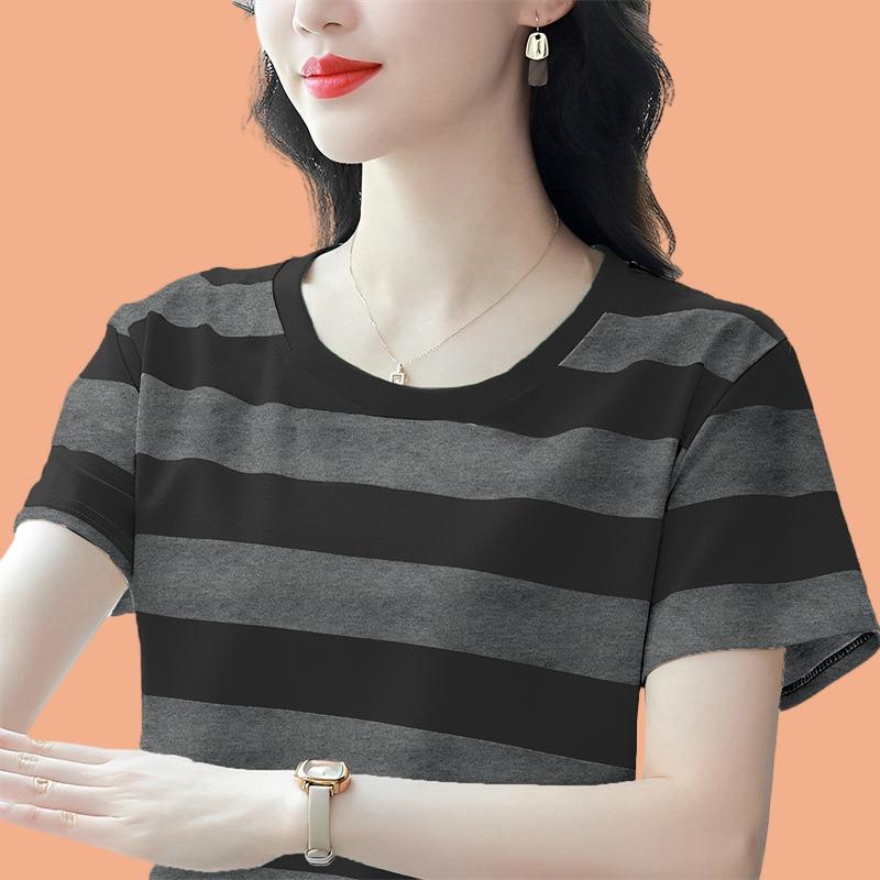 Summer Striped T-shirt Women's Short-sleeved T-shirt Clothes Loose Top