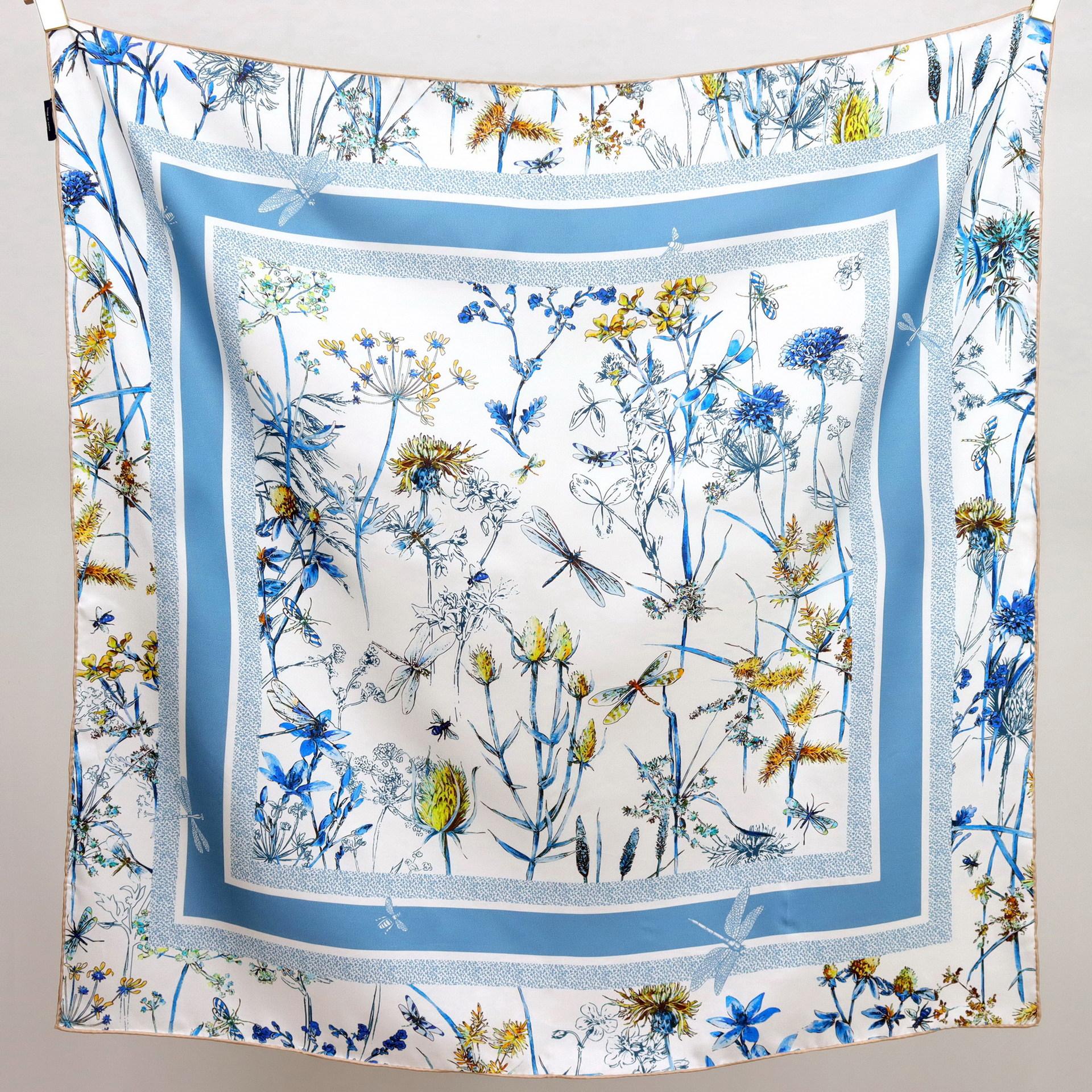 Dragonfly Garden silk twill silk 14 mmi square scarf spring and autumn new mulberry silk scarf women s shawl scarf 88*88cm