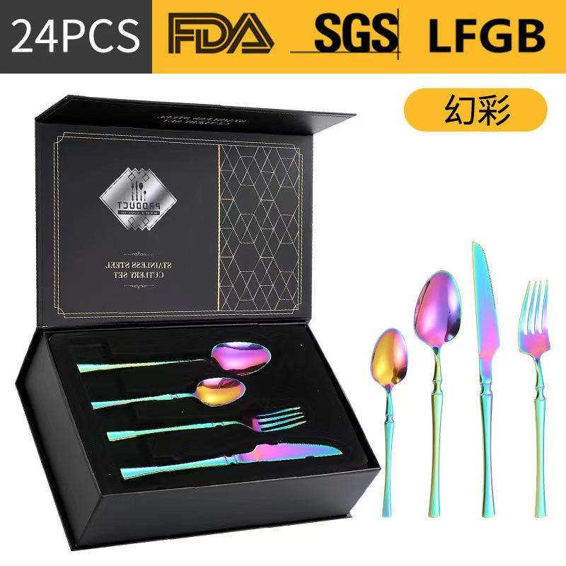 Stainless Steel Tableware 24-piece Set Small Waist Family Western Food Steak Knife, Fork and Spoon Set