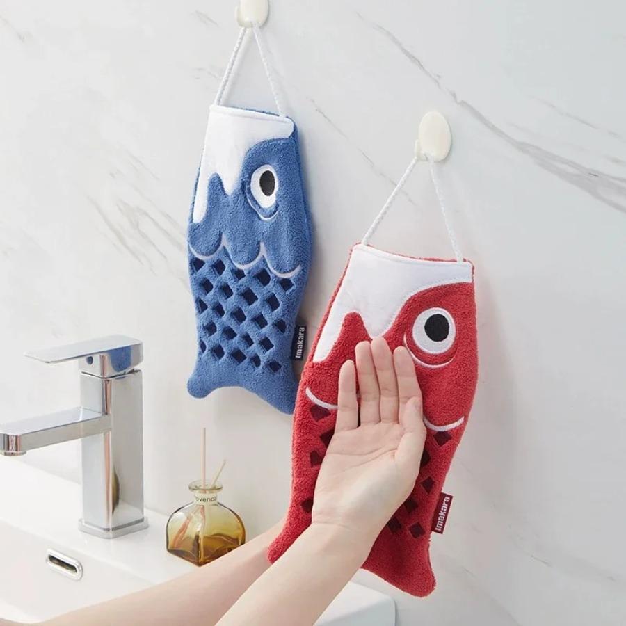 Cute Cartoon Koi Form Hanging Hand Towel Household Bathroom Children's Super Absorbent Handkerchief Square Kitchen Hand Towel