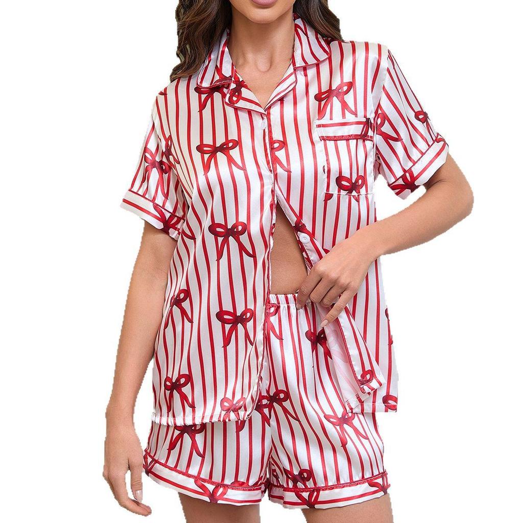 25 Summer 3D Print Short Sleeve Homewear Pajama Set - Christmas & Halloween