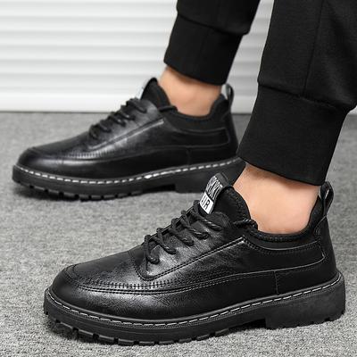 Black Men's Shoes 2025 Leather Casual Shoes for Men Fashion Sneakers Platform Walking Four Seasons Comfortable British Men Shoes