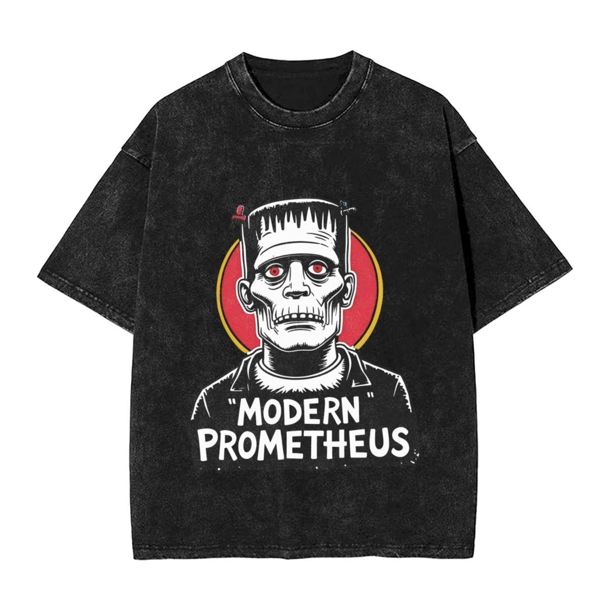 

Frankenstein woman Men Cotton Washed Hot stamping Print TShirt Harajuku Cotton Tshirt Mens Summer Short Sleeve Tees S