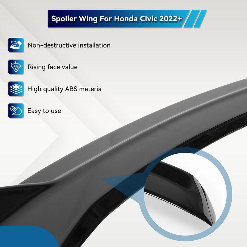 For Honda Civic 2022 2023 2024 4Dr Si Factory Style Trunk Spoiler Wing GLOSS BLACK / Carbon Fiber Color Sports Blade Tail Wing