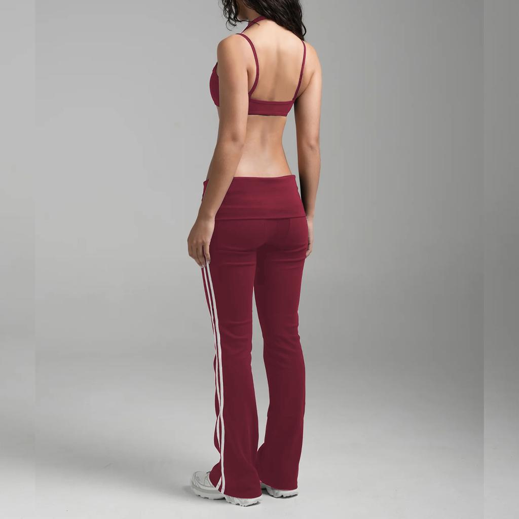 Yoga suit, trousers folded waist, flared pants, beauty back, bra, underwear, running Pilates two-piece set