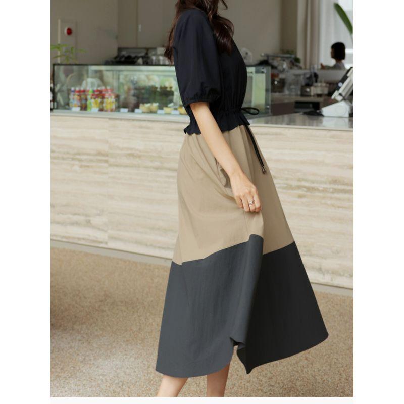 Fashion Round Neck Shirt with Half Sleeve Adjustable Waist Chubby Girl's Dress