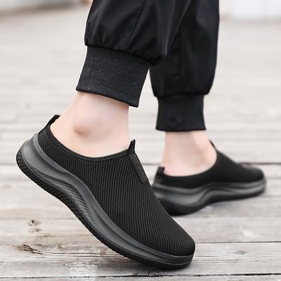 Moda Chinelos Meio Verão Respiráveis de Malha Sapatos Masculinos Caminhada Casual ao Ar Livre Sapatos Sandálias de Malha Leve Planas Grandes