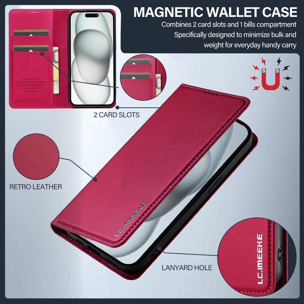 LC.IMEEKE L1 Series for iPhone 14/13 Case PU Leather Wallet Stand Protective Phone Cover