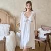 Women's French Court Retro Strappy Mesh Nightgown Set with Built-in Bra