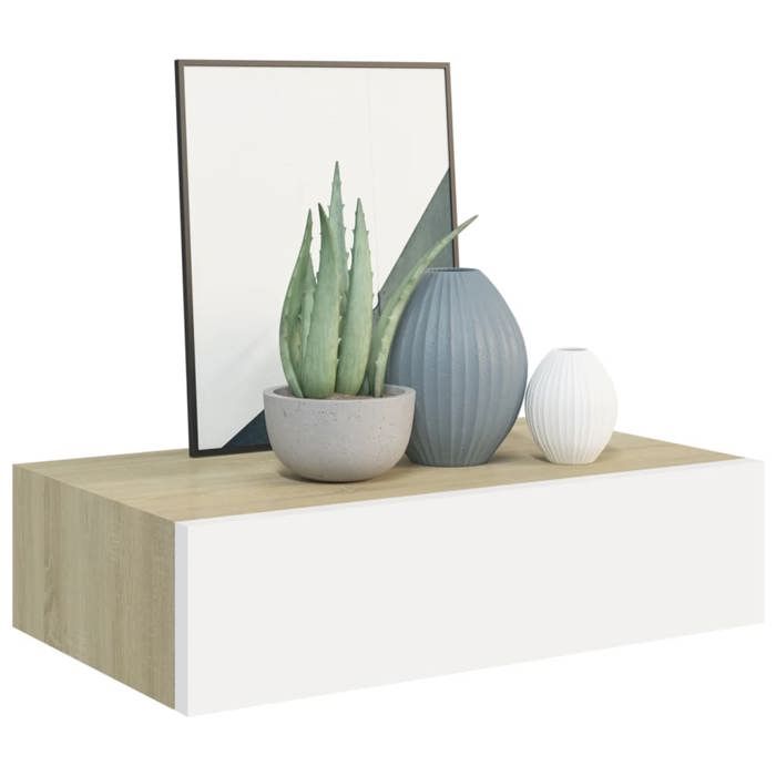 VidaXL Étagère à tiroir murale Chêne et blanc 40x23,5x10 cm MDF