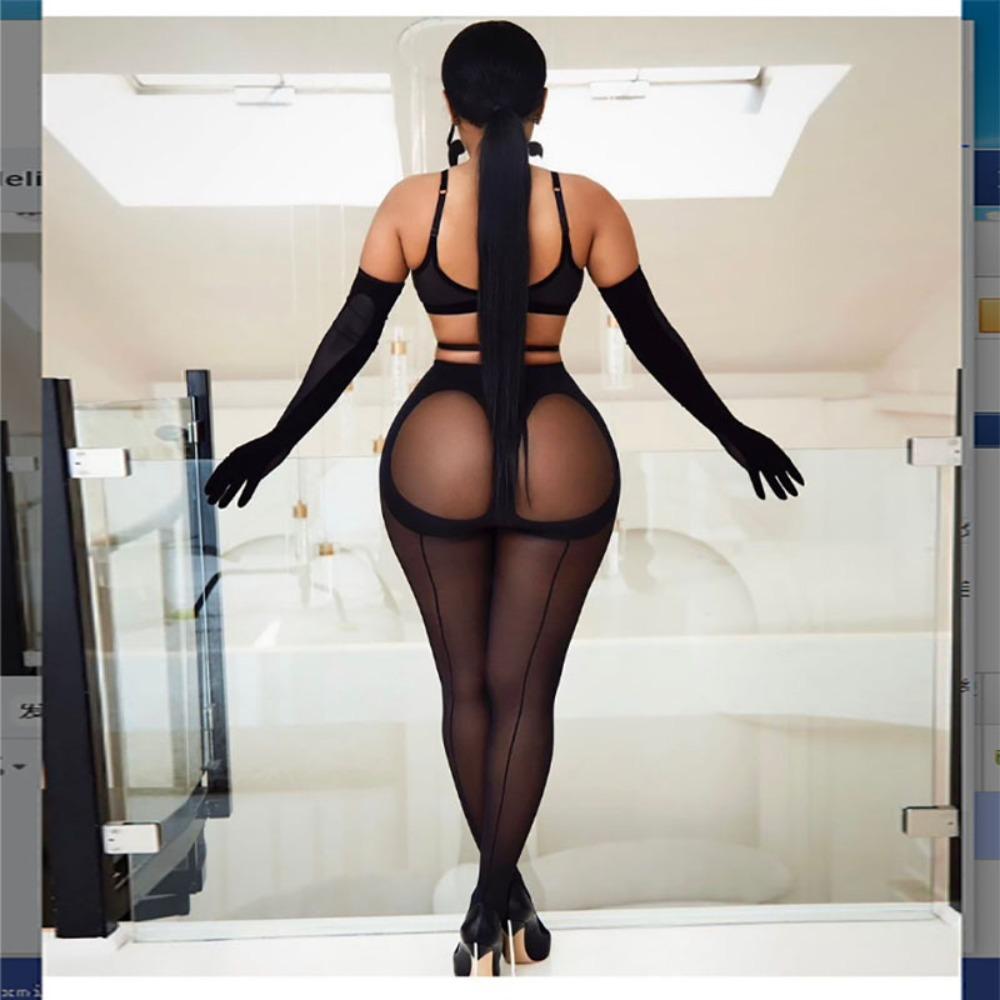 Asymmetry High Pantyhose Personality Vertical Line Tights Fashion Hottie Sexy Tights Women