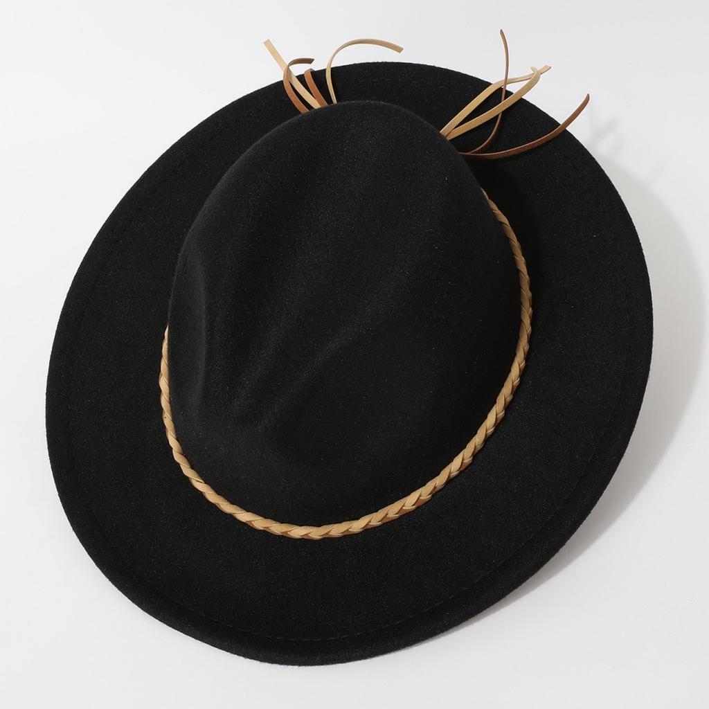 Western cowboy hat, vintage wide-brimmed jazz woolen hat, men's ribbon felt hat, Mongolian street dance Tibetan knight hat