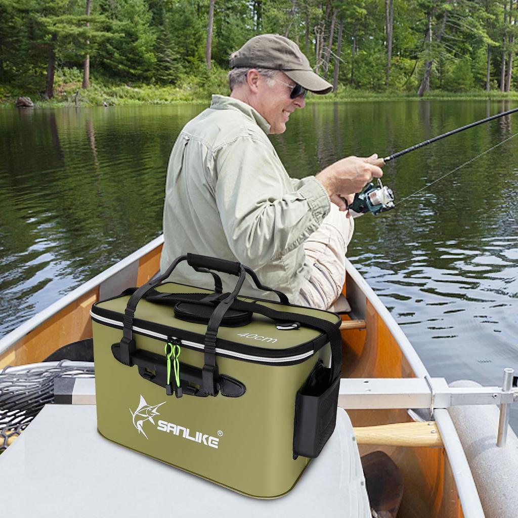 SANLIKE Foldable Water Bucket, 25L Capacity, 40cm, EVA Material, Compact and Lightweight, Green, for Fishing, Gear and Bait Storage, Camping, Car