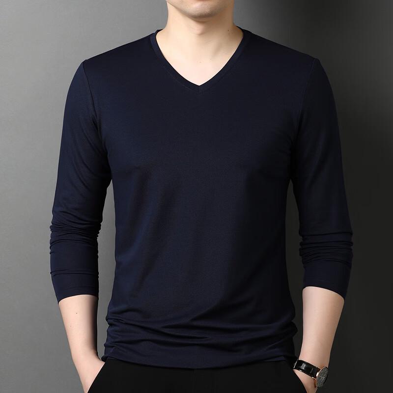 Hengyuanxiang Men's Silk Blend V-Neck Long-Sleeve T-Shirt