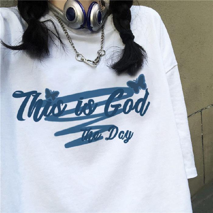 Loose version of the new summer printed short-sleeved couple pass versatile t-shirt women's round neck casual large size top