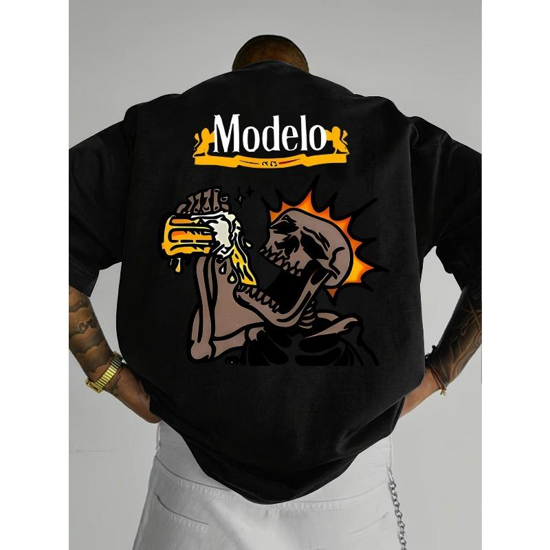 

European sizes Men s T-shirt trend graffiti skeleton print round collar casual short sleeve beach essential men s clothing 4XL