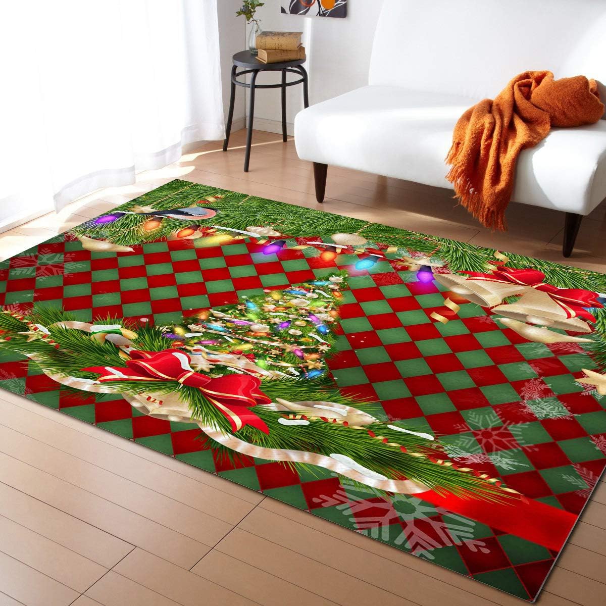 

Merry Christmas Golden Bells Red Bow Carpet for Living Room Home Decor Sofa Table Large Area Rugs Bedroom Anti-slip Floor Mat 40x60cm 16x24inch
