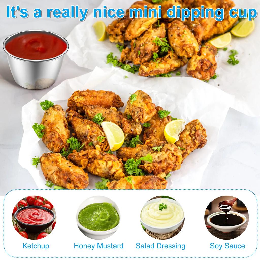 70ML 6Pcs Salad Dressing Container Set Portable Stainless Steel Small Condiment Containers with Silicone Lids Leakproof Dipping