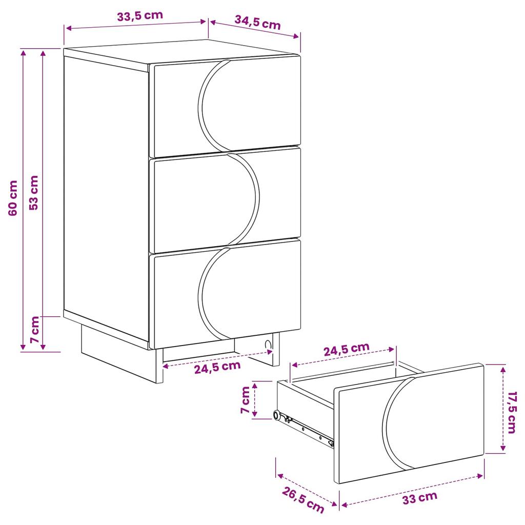 Nightstand Reclaimed Wood 33.5 x 34.5 x 60 cm Engineered Wood