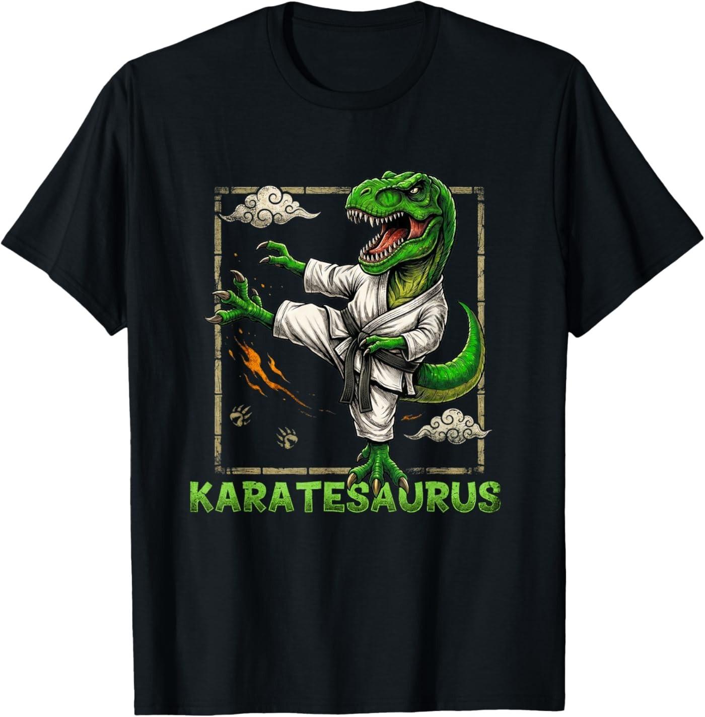Funny Karate Dinosaur Karatesaurus T-Rex Graphic Karatist T-Shirt S