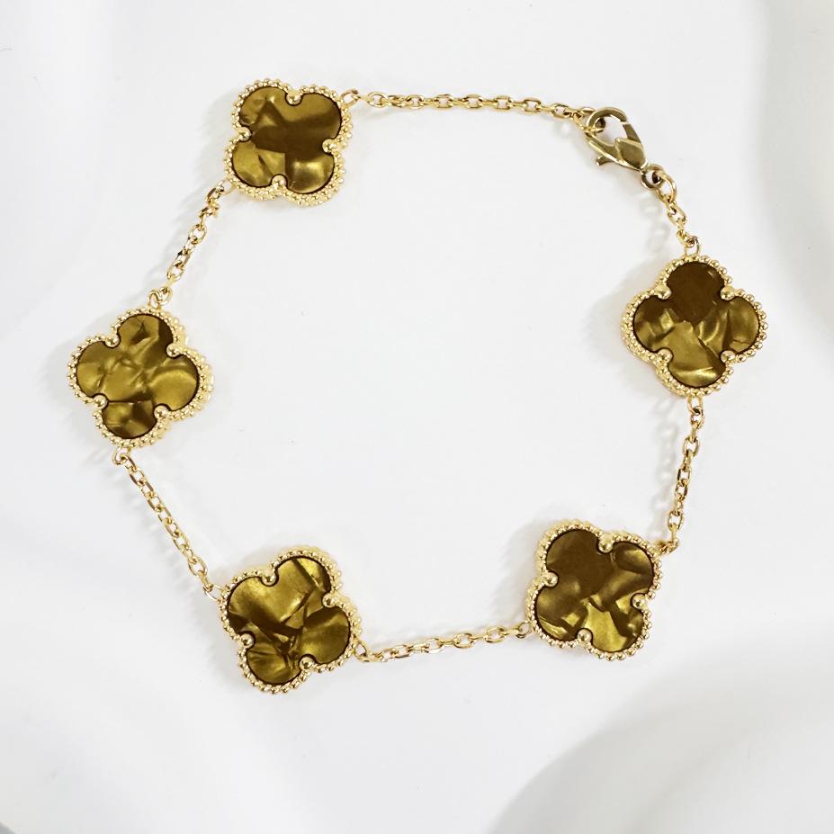 15mm Titanium Steel Double-Sided Four-Leaf Clover Bracelet Non-Fading Fashionable Four-Leaf Clover Flower Bracelet