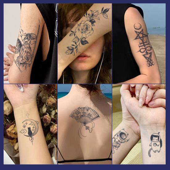 Herbal Temporary Tattoo Stickers Cartoon Image Temporary Tattoos Fake Body Arm Chest Shoulder Tattoos for Semi-Permanent Body Art