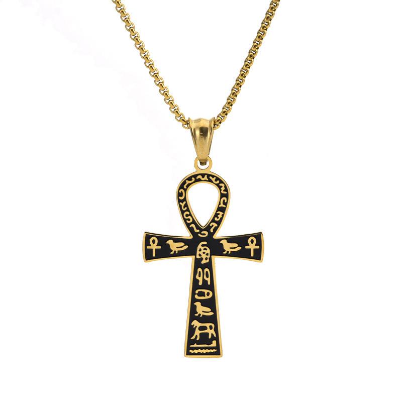 316L Stainless Steel Egyptian Anka Cross Pendant Chain Necklace For Men Women Vintage Zircon Accessories