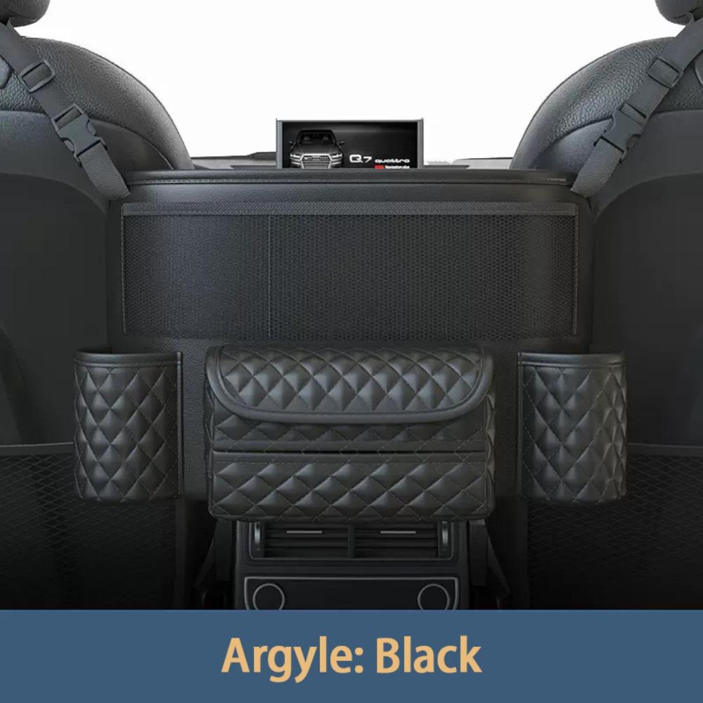 

Large Capacity Water Bottles Holder Multifunctional Car Seat Middle Hanger Car Interior Black-Argyle