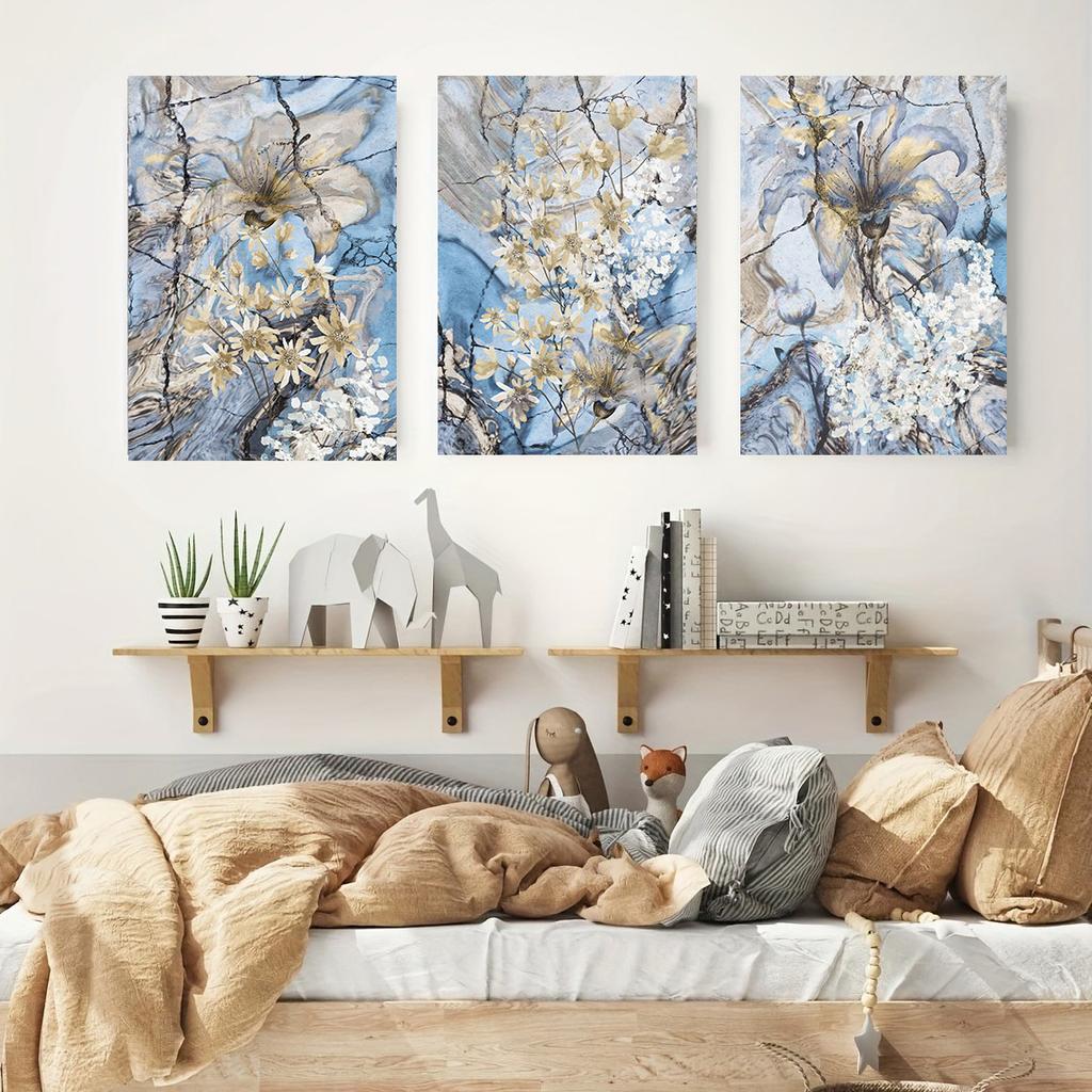 Modern Blue Lilies Abstract Painting Wall Art Colorful Flowers Canvas Decorative Picture Poster Living Room Bedroom Home Room Decor Artwork