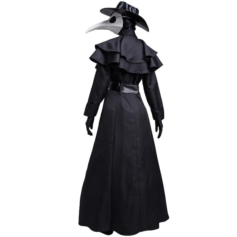 Costume Steampunk Medievale Dottore della Peste per Adulti Coppie Outfit Cosplay di Halloween Nero S-5XL