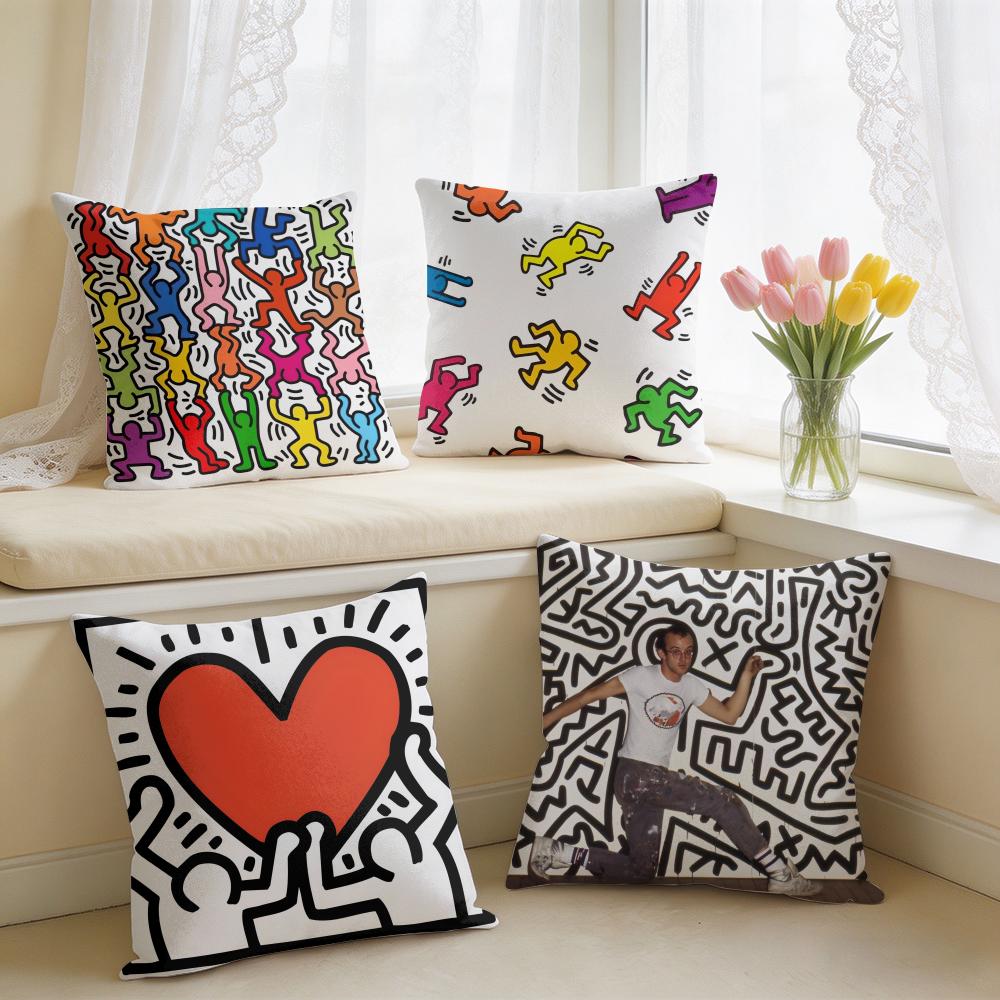 KKeith Art Exhibition Cushion Cover Square Short Plush Pillow Case Living Room Sofa Home Decor Funda X