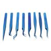 8pcs Eyelash Tweezers Stainless Steel Fine Tip Ergonomic Blue Titanium Eyelash Extension Tweezers