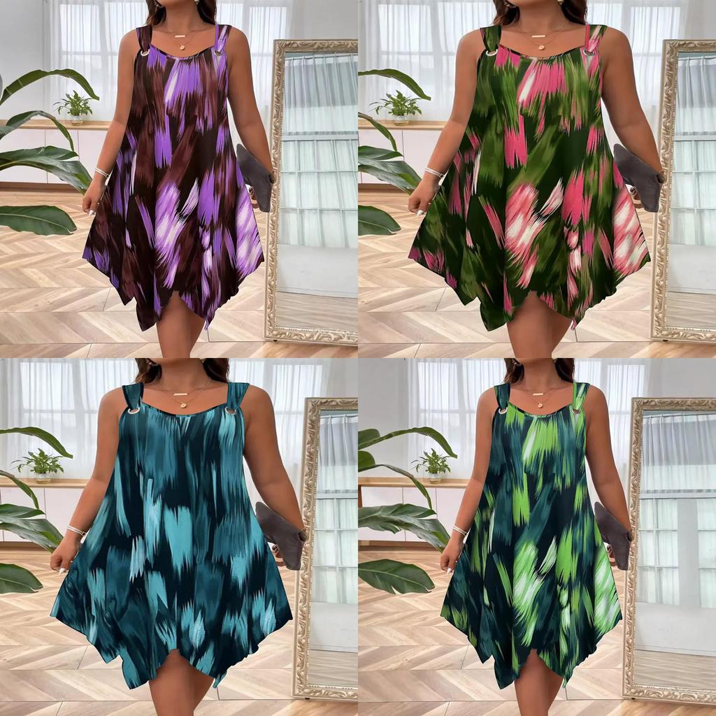 Geometric Pattern Sleeveless Dress With Gradient Colors For Casual Spring Summer Womens Fashion