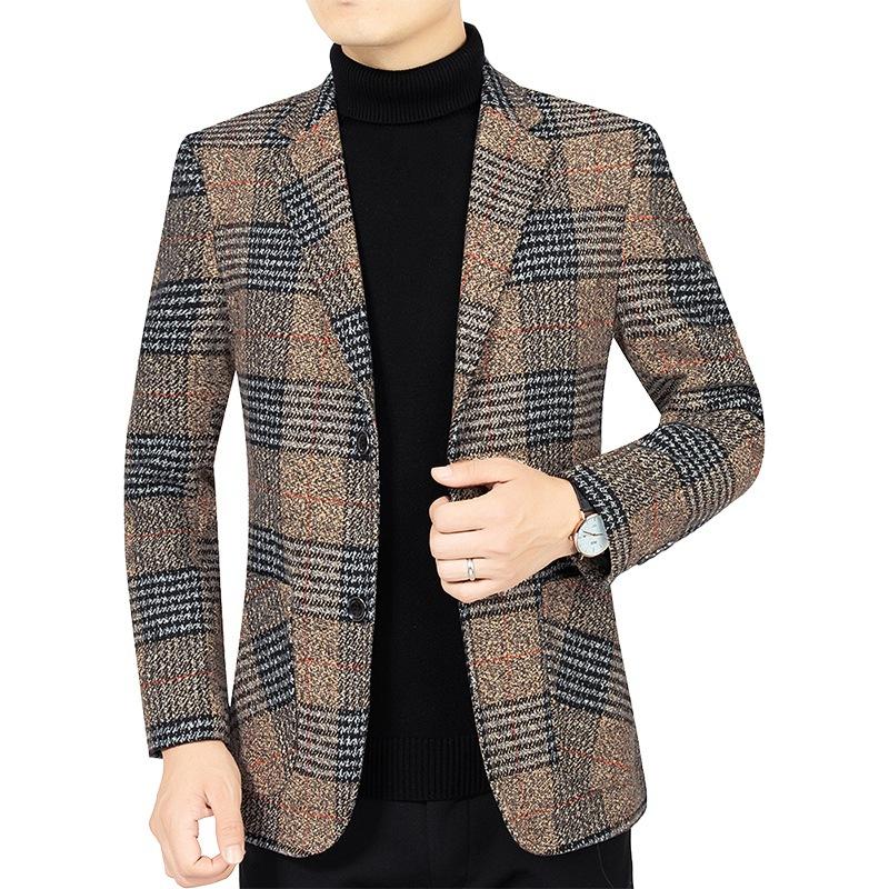 Męska Marynarka Garniturowa Wiosna Jesień Męska Marynarka Garniturowa w Kratę Casualowa Biznesowa Odzież Markowa Męska Slim Blazer Masculino
