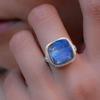 Vintage Exquisite Square Blue Stone Ring, Women's High-end Jewelry, Party Gifts and Accessories