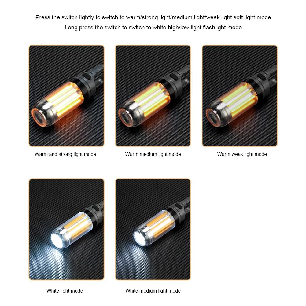 Camping Atmosphere Light Warm White Dual-Light Flashlight USB Rechargeable Outdoor Portable Torch Tent Light for Climbing Hiking