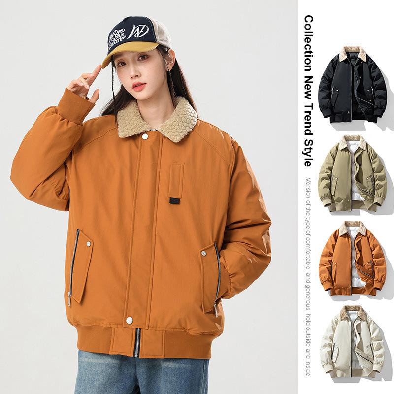 

Winter Sweater Collar Cotton-padded Clothes Men s New Hong Kong Style Tide Brand Loose Fashion Thickened Cotton Clothes Couple Warm Casual Jacket Tide M