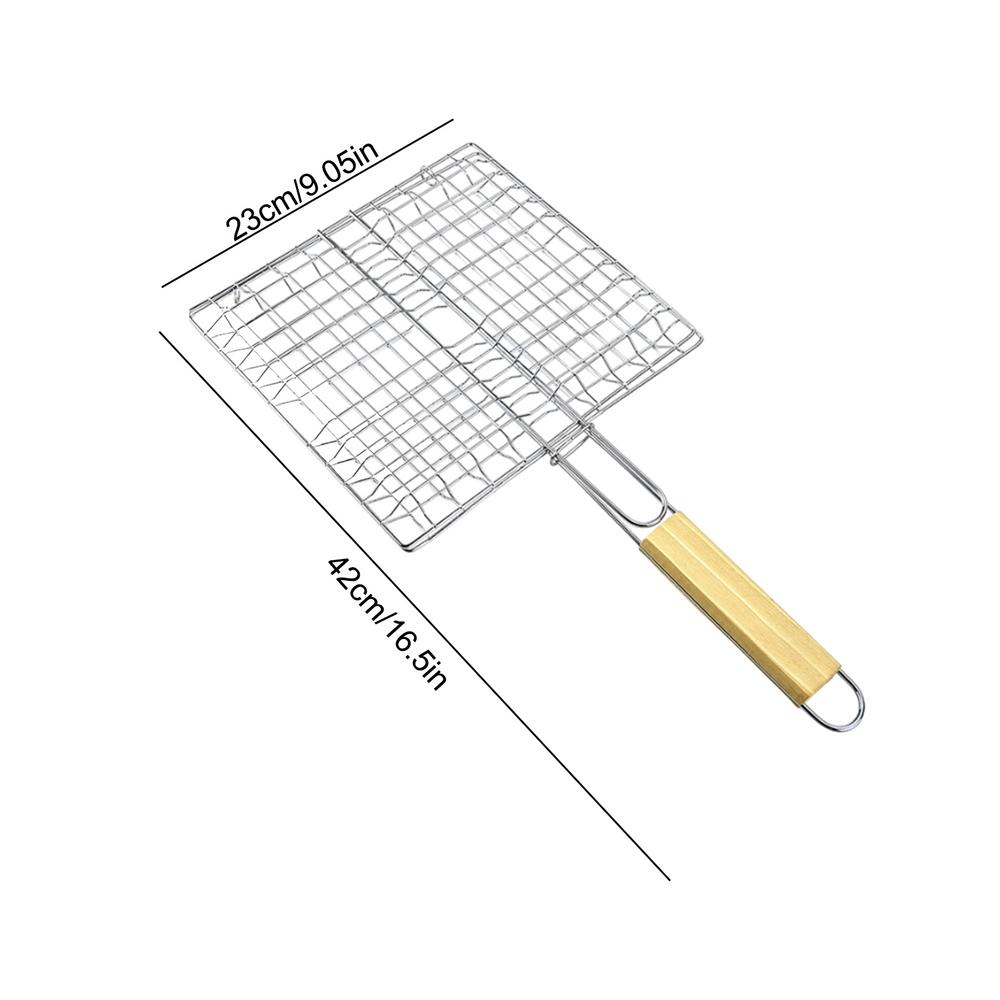 

Решетка для гриля рыбы для кемпинга, портативная корзина для гриля, деревянная ручка, тарелка для гриля креветок и овощей, термостойкая серебряный