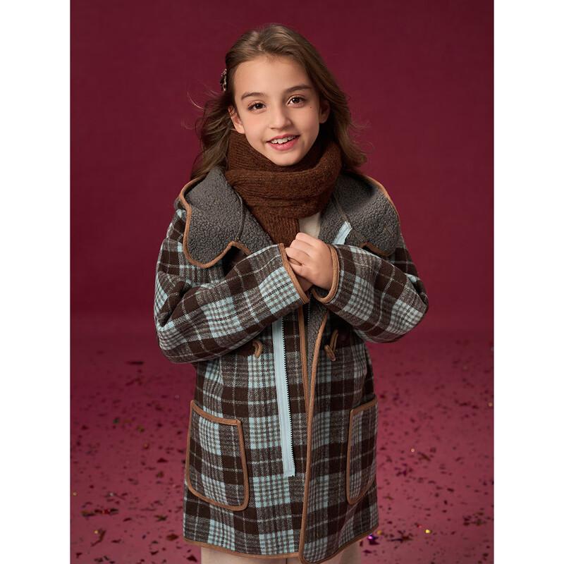 Girls' Warm Plaid Hooded Toggle Coat