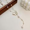 Elegant Pearl Butterfly Pendant Necklace Women Gold Tone Lock Chain Minimalist Chic Jewelry