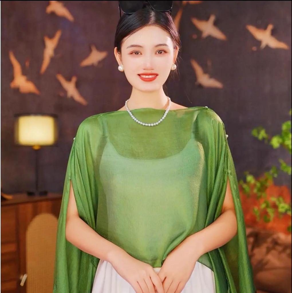 Summer Fashion Solid Color Sun Protection Silk Scarf Shawl for Women